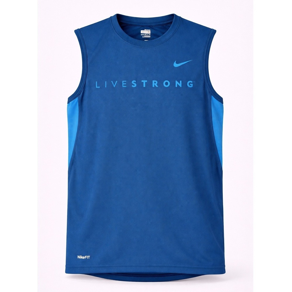 Nike Livestrong‎ Sleeveless Athletic Tank Top Mens Small Blue NikeFit Dri-Fit
